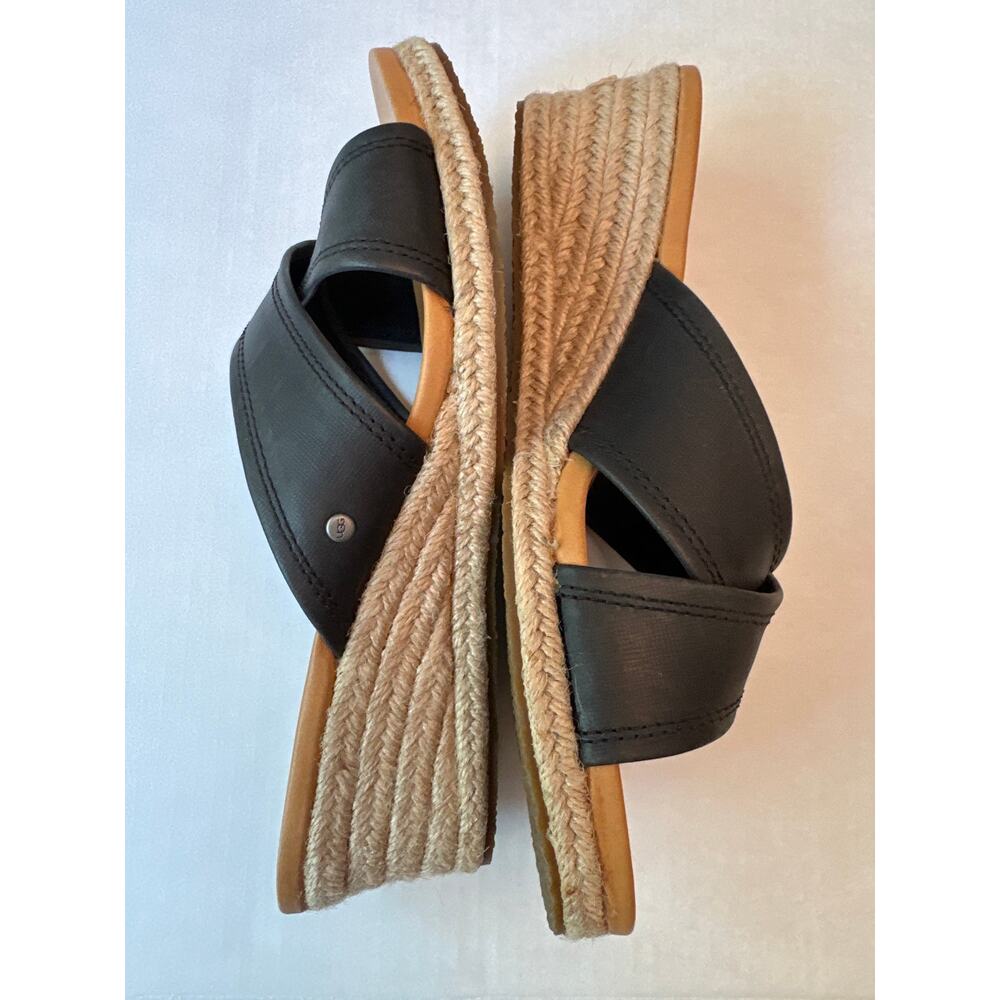 UGG‎ Lucianna Wedge Sandals Womens 10 Black Leather Espadrille Boho Quiet Luxury